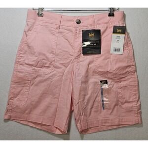 Lee Women's Relaxed Fit Mid Rise Stretch Bermuda Shorts, Coral Blush, Sz 10, NWT